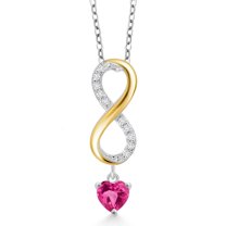 925 Silver and 10K Yellow Gold Pink Created Sapphire and White Lab Grown Diamond Pendant Necklace for Women (0.68 Cttw, Gemstone September Birthstone, Heart Shape 5MM, with 18 inch Chain)