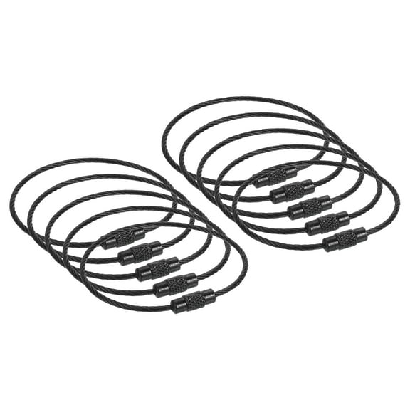 10Pcs 6.3" Cable Key Rings, Wire Keychain Twist Loops, Lock Key Holder, Black