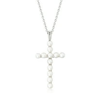 Ross-Simons 3.5-4mm Cultured Pearl Cross Pendant Necklace in Sterling Silver, Women's, Adult