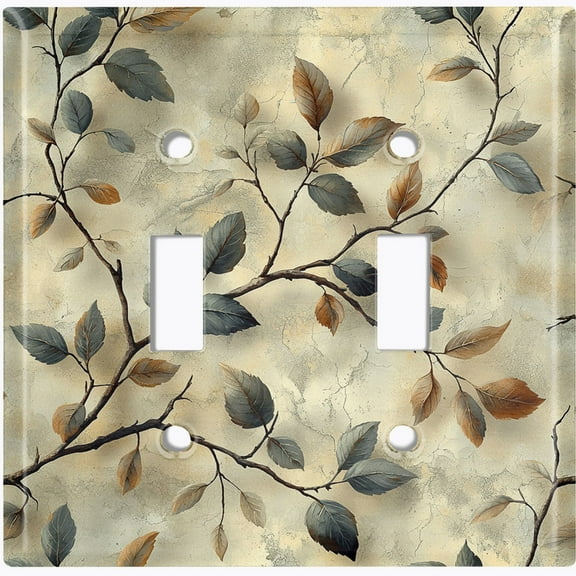 Metal Light Switch Wall Plate Outlet Cover (Rustic Tree Branch with Leaves - Double Toggle)
