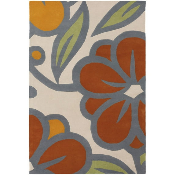 Hand-Tufted Designer Rug 5'x7'6 Grey/Orange/White/Green/Rust