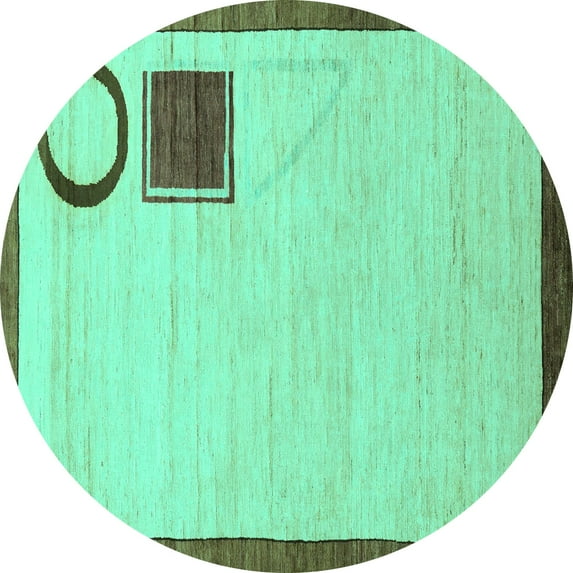 Ahgly Company Machine Washable Indoor Round Solid Turquoise Blue Modern Area Rugs, 8' Round