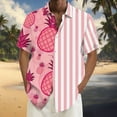 thumbnail image 2 of Mens Shirts Hawaii Printed Stripe Short Sleeve Button Down Lapel Blouses Beach Casual Loose Summer Tops Pink L, 2 of 6