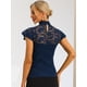thumbnail image 4 of Blusa Semitransparente Allegra K Con cuello Alto Y Manga Corta Azul Marino L, 4 of 6