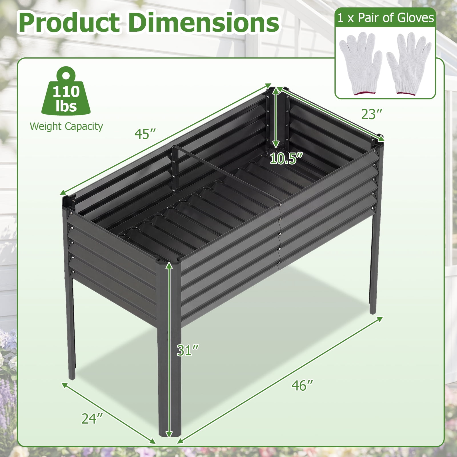 Costway 1 PCS Galvanized Raised Garden Bed with Legs, Metal Elevated Planter Box for Vegetables Gray