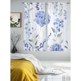 thumbnail image 4 of Hydrangea Leaves Semi Sheer Window Curtains 72 Inches Long, Blue Striped Botanical Floral Rod Pocket Voile Silky Chiffon Curtain Light Filtering Drapes for Living Room, Kitchen, 52"x72", 2 Panels, 4 of 9