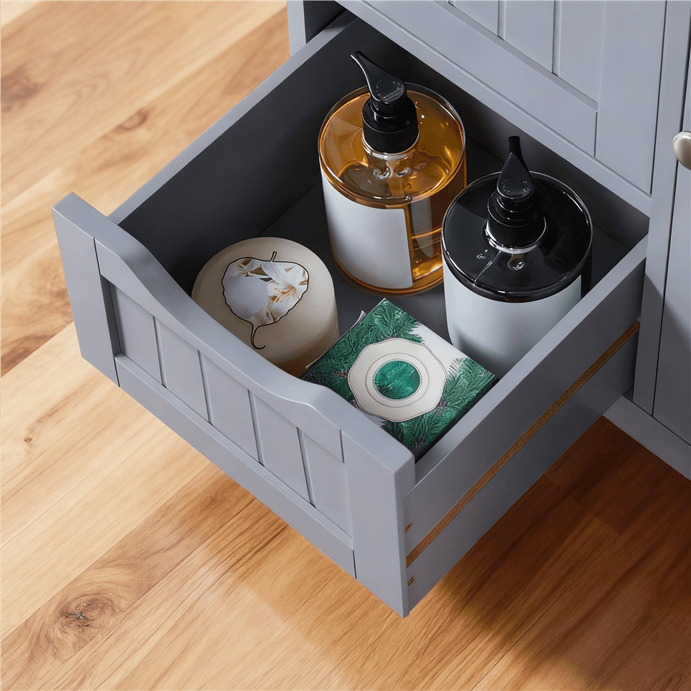 Alden Design Wooden Floor Storage Cabinet for Bathroom, 22"L*12"W *34"H, Gray