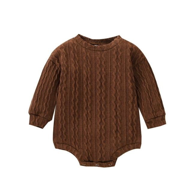 GPOECD Boys Girls Long Sleeve Solid Pullover Romper Sweatshirt Bodysuits Clothes Long Sleeve Rompers for Brown-e,3-6 Months