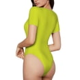 thumbnail image 3 of KLL Women 's Crew Neck Bodysuit Jumpsuits Yellow Print Short onesies Stretch T Shirts, 3 of 7