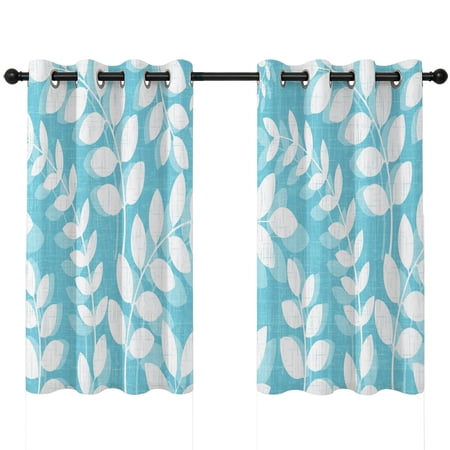 Light Blue Leaf Blackout Curtains 45 Inches Long Farmhouse Branch Botanical Summer Rustic Thermal Insulated Room Darkening Drapes with Grommets for Living Room 42 W x 45 L 2 Panels