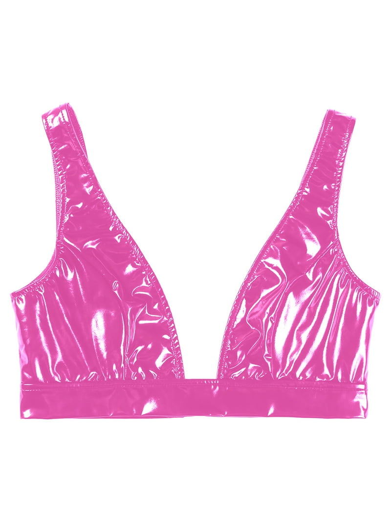Alvivi Women's Wet Look Pu Leather Bra Top Plunging Tank