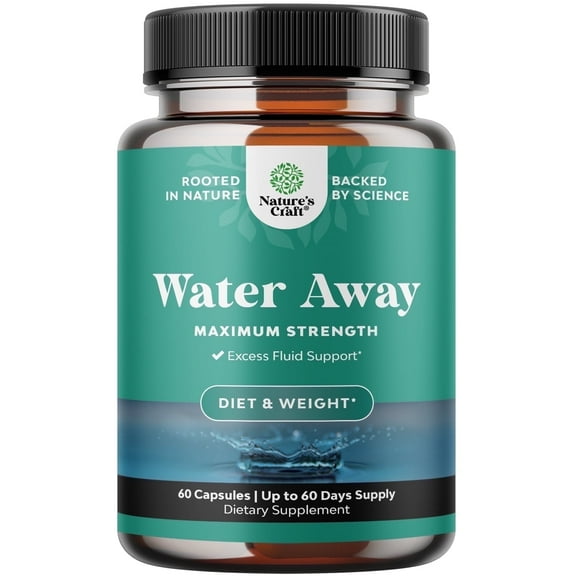 Natures Craft Water Away Herbal Diuretic Capsules with Dandelion Root for Bloating Relief, 60 Ct