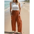 thumbnail image 4 of Airmenty Women Wide Leg Pants Summer Casual Low Waist Loose Drawstring Harem Pants Linen Beach Palazzo with Pockets, 4 of 6