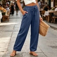 thumbnail image 4 of Linen Pants Women Elastic High Waisted Drawstring Wide Leg Linen Pants Lounge Solid Color Beach Pant with Pockets, M, 4 of 6