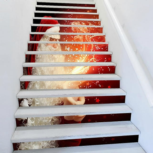 SZTXJ 13 pcs Christmas Stair Stickers, Self Adhesive PVC Christmas Tree Murals Christmas Tree Home Decor 39.3"w x 7"h(D)