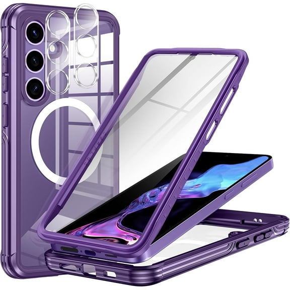Rancase for Samsung Galaxy S24 Case,Compatible with MagSafe,Built-in Screen Protector & 2X Camera Lens Protector,Full Body Shockproof Protective Phone Case for Galaxy S24,Amethyst