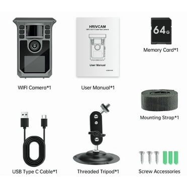 HRIVCAM 4K 64MP Trail Camera with Solar Panel, WiFi, and 64GB Memory Card - Wireless Hunting Camera for Outdoor Wildlife Monitoring