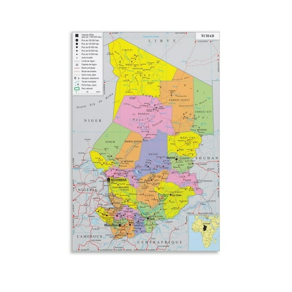 Chad Map Posters Artworks Canvas Poster Room Aesthetic Wall Art Prints Home Modern Decor Gifts 20x30inch(50x75cm)