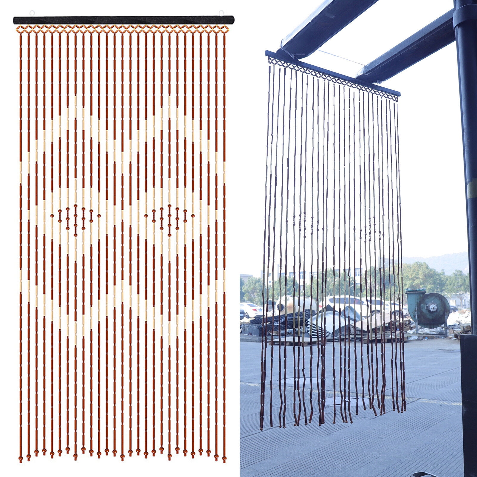 Natural Wood&Bamboo Beaded Curtain Fly Screen for Bath Bedroom Porch Doorway