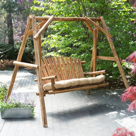 Aluminum Porch Frame - Coral Coast Rustic Oak Log Curved Back Porch Swing and A-Frame Set