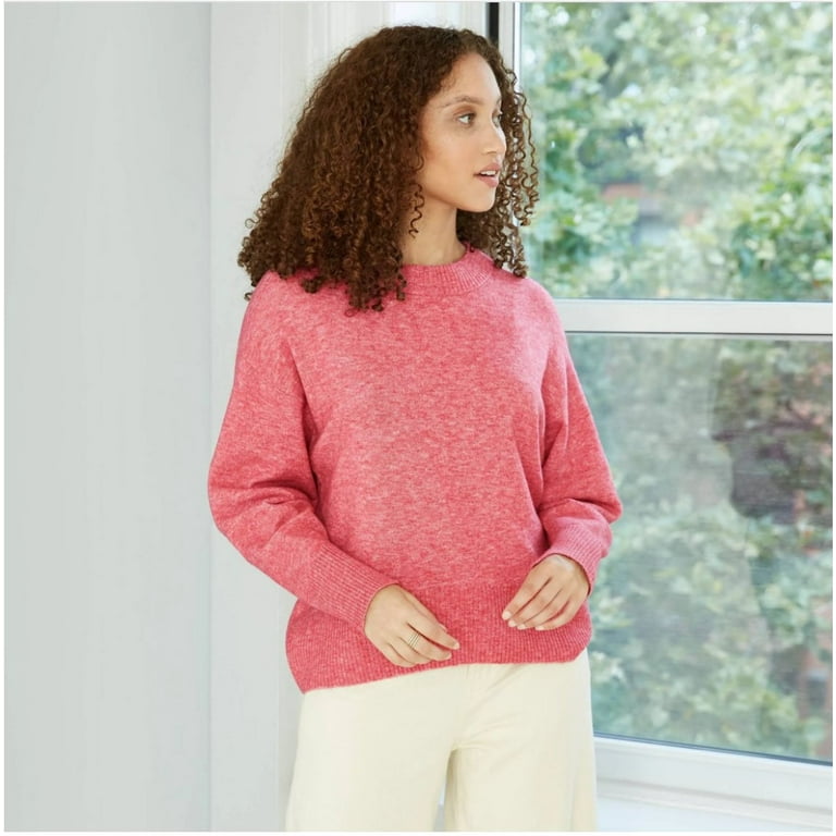 Women s Slouchy Crewneck Pullover Sweater A New Day Pink Size XS