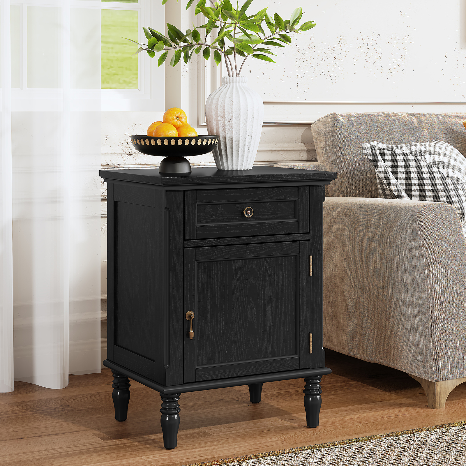 HLR 25"H Nightstands Set of 2, Modern Retro Bedside Table with Drawer, End Table for Bedroom, Black