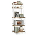 thumbnail image 2 of VASAGLE Bakers Rack with Power Outlet, Microwave Stand, Kitchen Tall Utility Storage Shelf, with Metal Wire Panel, 14 Hooks, 40 x 60 x 170 cm, Rustic Walnut and White, 2 of 6