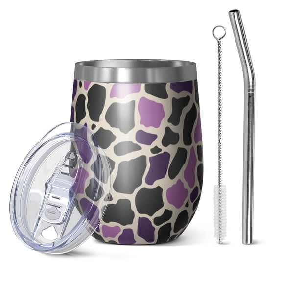 12oz Stainless Steel Insulated Wine Tumbler with Lid and Straw – Double Wall Vacuum Mug for Hot & Cold Drinks, 304 Steel Interior, Sweat-Free Design