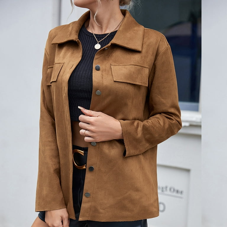 XFLWAM Women's 2023 Fall Faux Suede Shirts Jacket Fashion XFLWAM Women's 2023 Fall Faux Suede Shirts Jacket Fashion