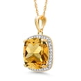 thumbnail image 5 of Gem Stone King 10K Yellow Gold Yellow Citrine and White Created Sapphire Pendant Necklace for Women (6.09 Cttw, Gemstone November Birthstone, Cushion 12MM, with 18 inch Chain), 5 of 5