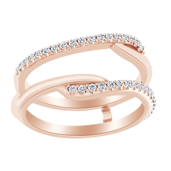 AFFY Round Cut White Natural Diamond Bypass Enhancer Guard Ring In 14K Solid Rose Gold (0.25 Ct) By