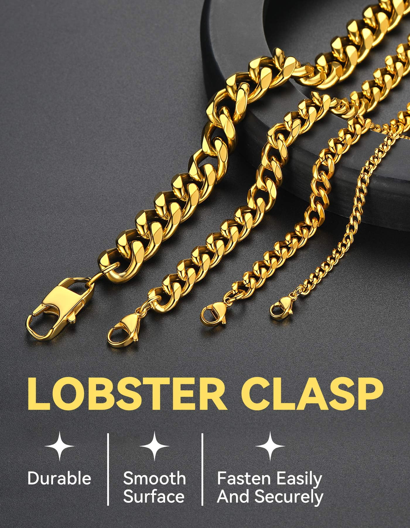 ChainsHouse 14k Gold Plated Cuban Link Chain Necklace for Men Women Stainless Steel 3mm Chains Choker Necklaces Mens Jewelry Gift, 22 Inches
