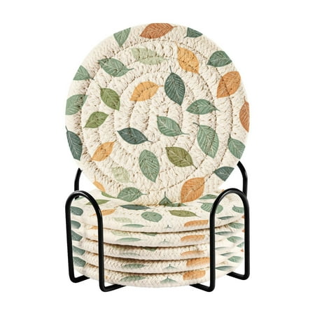 

6 coil coasters 3.94x3.94x0.24 inch water coasters Drink coasters with cup holders Absorbent coasters Heat resistant for bar protection Cartoon Cute Green Leaves Seamless
