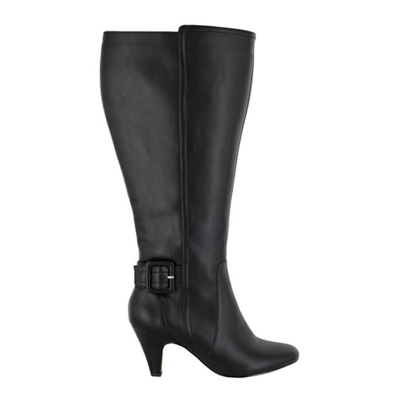 BELLA VITA Womens Black Covered Buckle Accent Padded Extra Wide Calf Troy Ii Almond Toe Sculpted Heel Zip-Up Heeled Boots 8 W XWC
