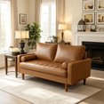 thumbnail image 7 of Koby Home's X Collection Stanley Modern Button-tufted Loveseat, Upholstered in Faux Leather with Track Arms, Cushion Back, and Wooden Legs, 2-Seater for Small Space, Tan Brown Color, 7 of 7