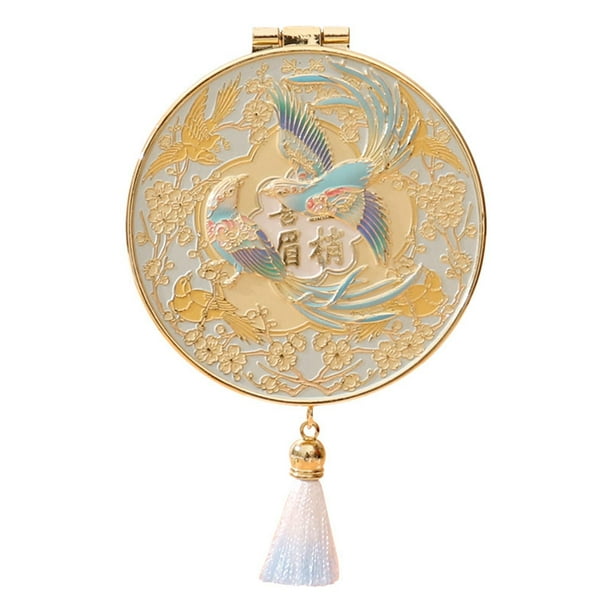 Espejo de maquillaje de viaje, metálico, clásico, redondo, compacto, ideal para regalo de Navidad. Perfecto para mujer. Doble. Azul