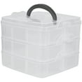 thumbnail image 4 of 3 Layers 18 compartments Plastic Adjustable Storage Box Case Holder Organizer (Transparent White), 4 of 7