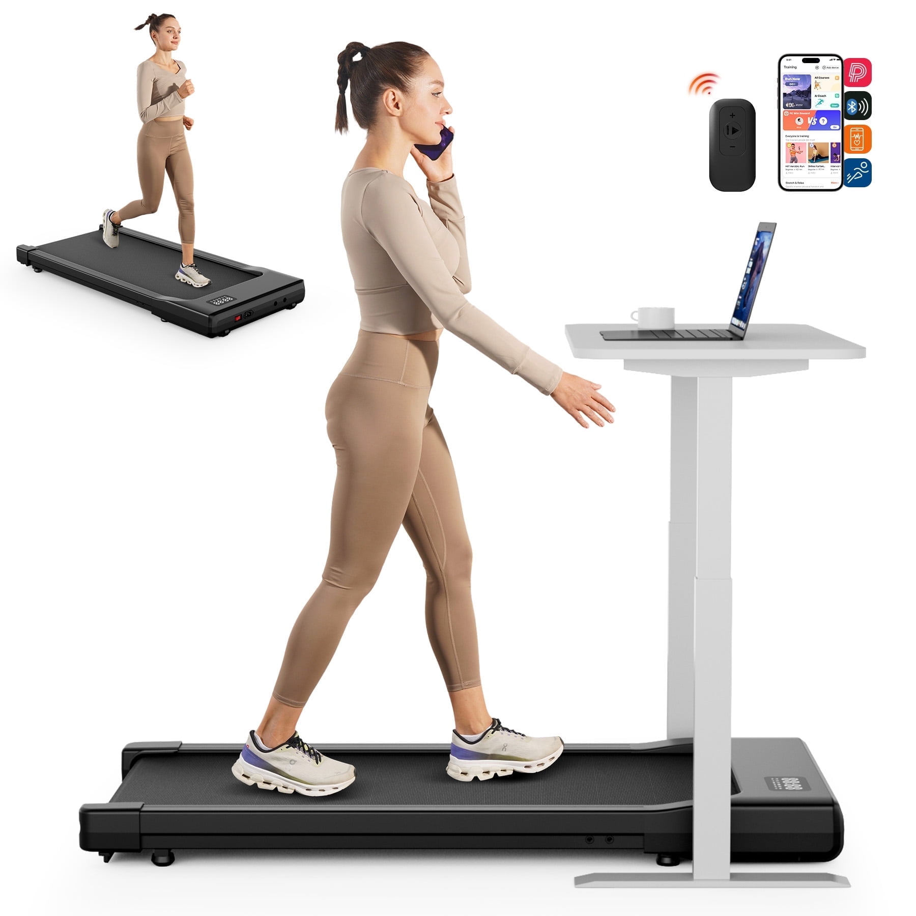 SSPHPPLIE Walking Pad, 15.75"*34.84" Walking Area, Under Desk Treadmill with Remote Control, Walking and Jogging for Home/Office(Black)