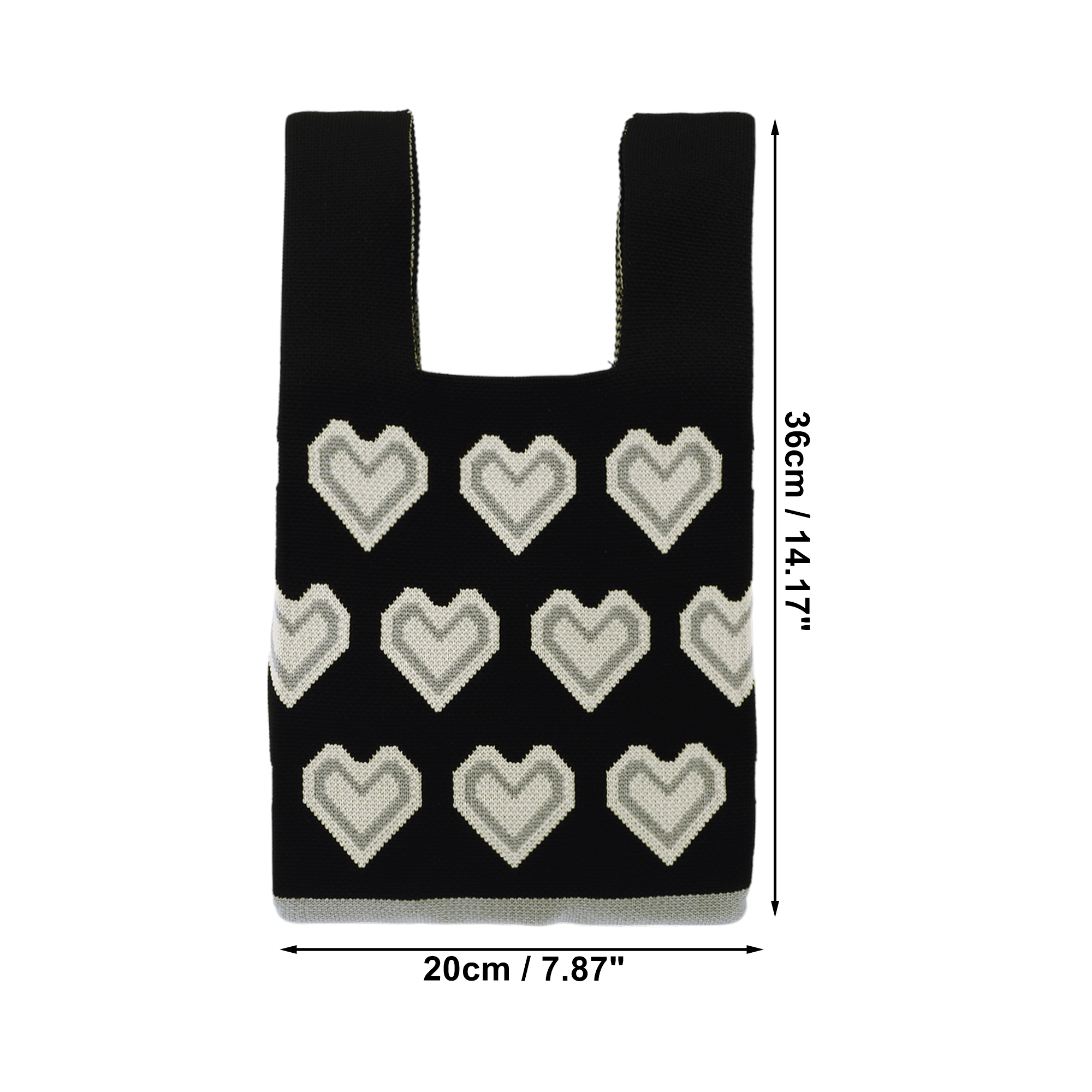 Unique Bargains Reusable Mesh Net Grocery Tote Bags Heart Shape Black Beige 14.17"x7.87"