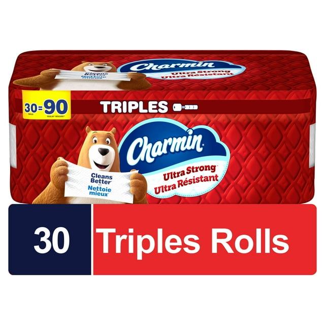 Papier hygiénique Charmin Ultra Résistant, 30 rouleaux triples = 90 rouleaux réguliers, papier toilette à 2 épaisseurs
