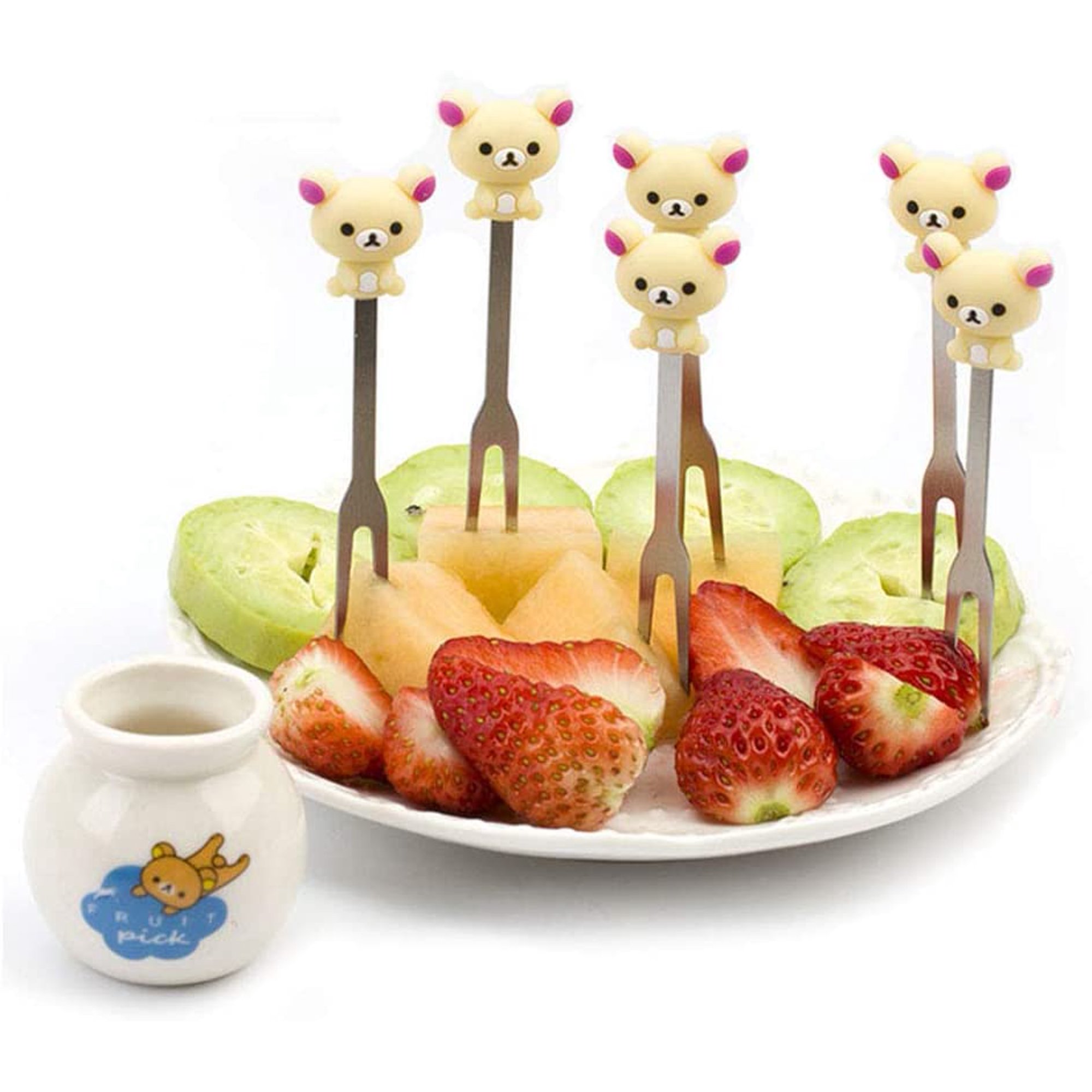 10 fourchettes à fruits différentes et 1 support, pics alimentaires mignons 10 fourchettes à fruits différentes et 1 support, pics alimentaires mignons