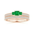 thumbnail image 4 of ANGARA Natural Aeon Square Emerald Three Stone Engagement Ring with Milgrain in 14K Rose Gold for Women (Size-3.5mm) | May Birthstone, Anniversary, Jewelry Gift for Women | Natural Emerald Ring, 4 of 9