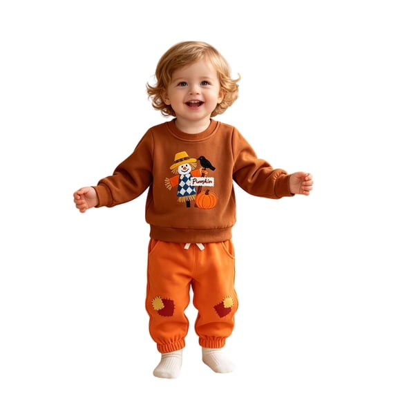 JFOPQVSM Boys' Set Halloween Clothing Round Neck Hoodie Two Piece Set Spring and Clothing