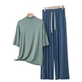 thumbnail image 4 of Fengactive Womens Mock Neck Lounge Set Half Sleeve Top and Drawstring Wide Leg Pants Sleepwear, 4 of 6