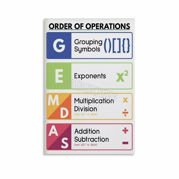 GEMDAS Poster Order Of Operations Math Classroom Knowledge Education Posters Canvas Painting Wall Art Poster for Bedroom Living Room Decor