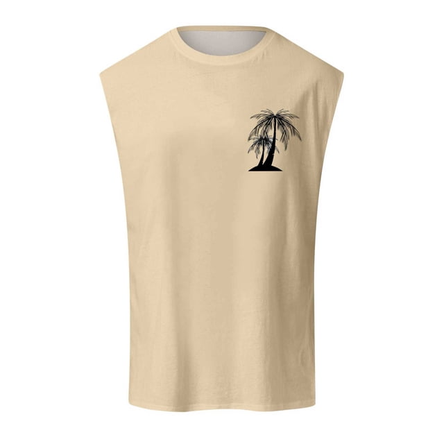 Summer Fashion Men's Vest Coconut Tree Small Pattern Shoulder Design Minimalist Style Casual Sleeveless Top