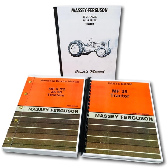 Set Massey Ferguson Mf 35 Gas Tractor Service Operator Parts Manual Catalog Book