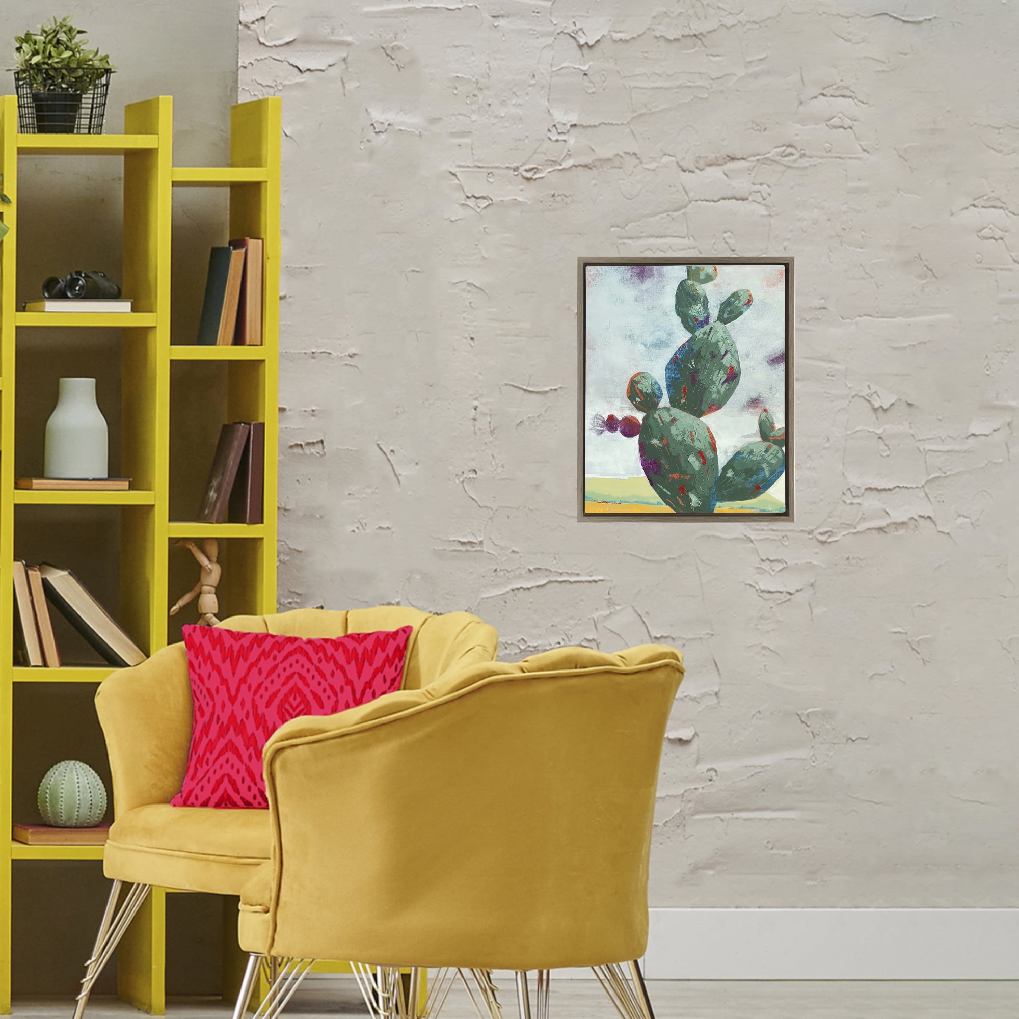 Stand Tall Rounded Cacti Brown Framed Floater Canvas Wall Art, design by Dianna Fritzler