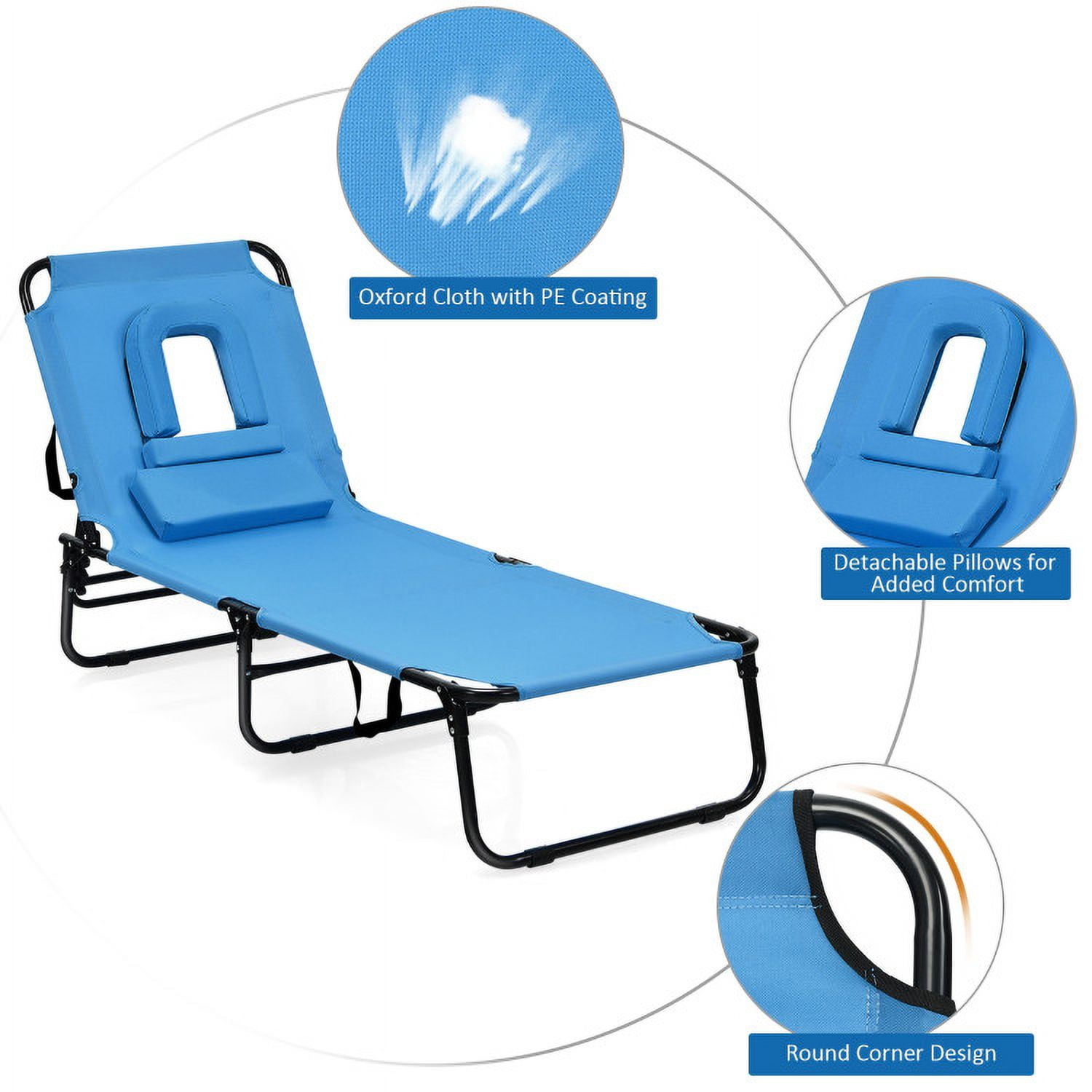 Aimee Lii Outdoor Folding Chaise Beach Pool Patio Lounge Chair Bed with Adjustable Back and Hole, Patio Loungers, Blue