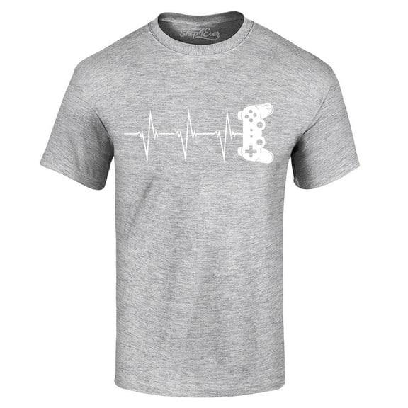 Shop4Ever Men's Gamer Heartbeat Controller Graphic T-shirt XXXX-Large Sports Grey